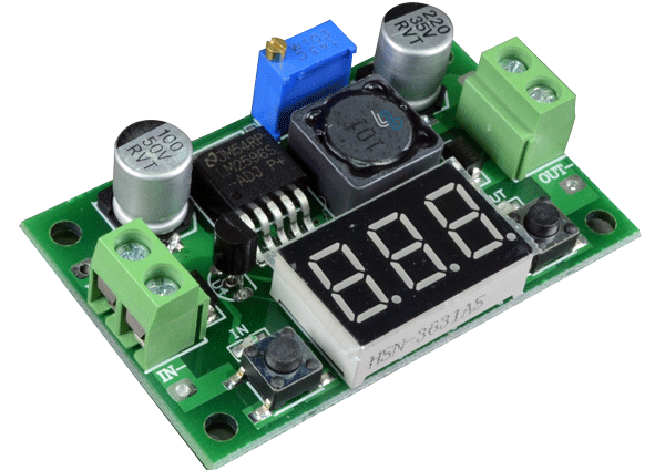 .Conversor DC-DC Step Down Ajustable con Voltimetro DC 4.0~40 a 1.3-37V Max 2A (LM2596-PDIS)