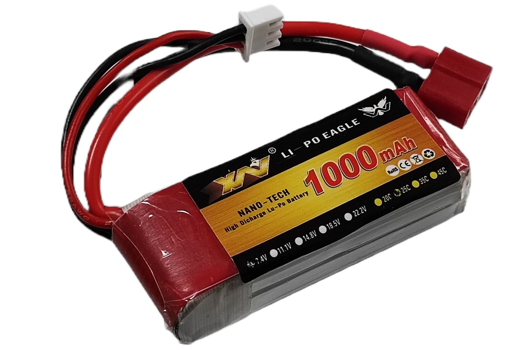 Bateria Lipo de 7.4 Voltios 1 Amp. 20C con Conector Tipo T (LIPO-7V4-1000)