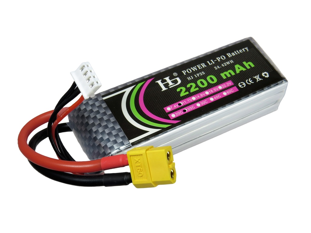 Bateria Lipo HJ de 7.4 Voltios 2200 miliAmpere 25C con Conector Tipo T