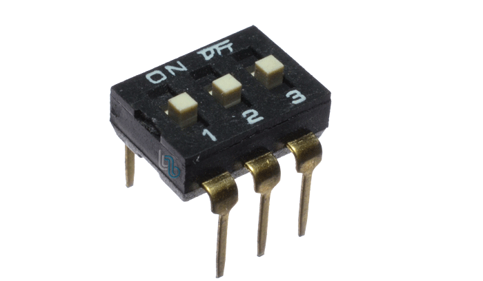 *KF1027A Dip Switch de 3 Vias, Pitch: 2.54mm DIP-6 Corriente: 25mA, 24VDC