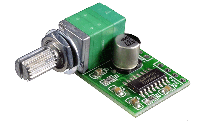 .PAM8403-VC Amplificador 3W+3W Stereo, 5VDC con control de volumen GF1002
