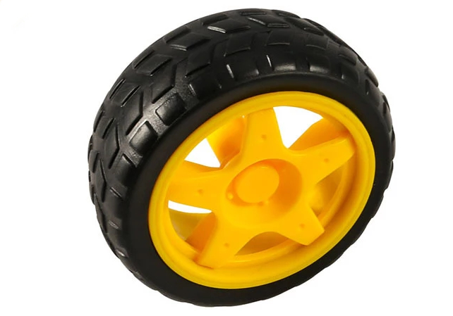 Rueda de Plastico y Jebe para Robotica, color Negro/Amarrillo (W-66X26Y)