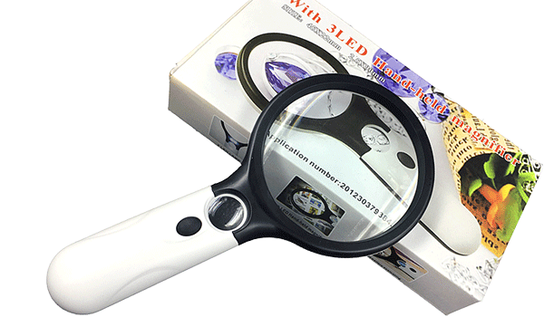 .Lupa de mano con led 45x22mm 3X75mm 10x/20x (NO-6902AB)