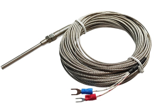 [THK0510-LT8] Termocupla Tipo K Bulbo de 5x50mm con Cable de 10 metros Rosca M8 Sensor de Temperatura